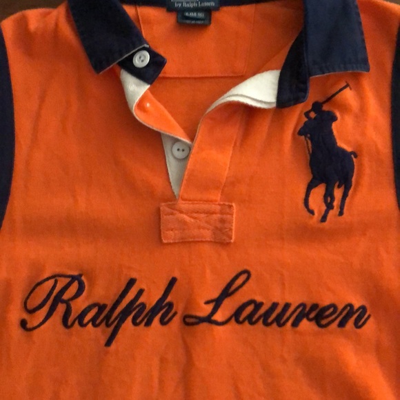 RALPH LAUREN Polo Boys Size 14-16 SHORT SLEEVE Orange Blue LARGE Pony Logo SHIRT - Picture 2 of 5